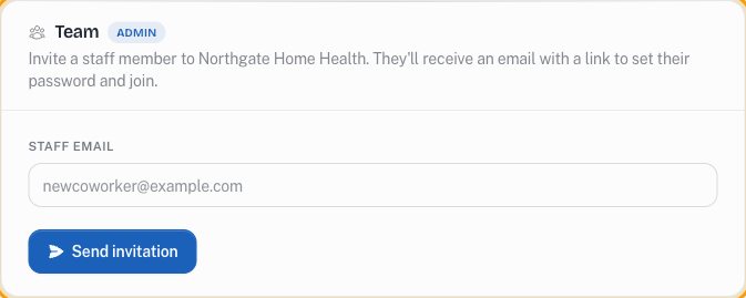 The Team section of the Rounds Settings page, with a field for inviting a staff member by email.